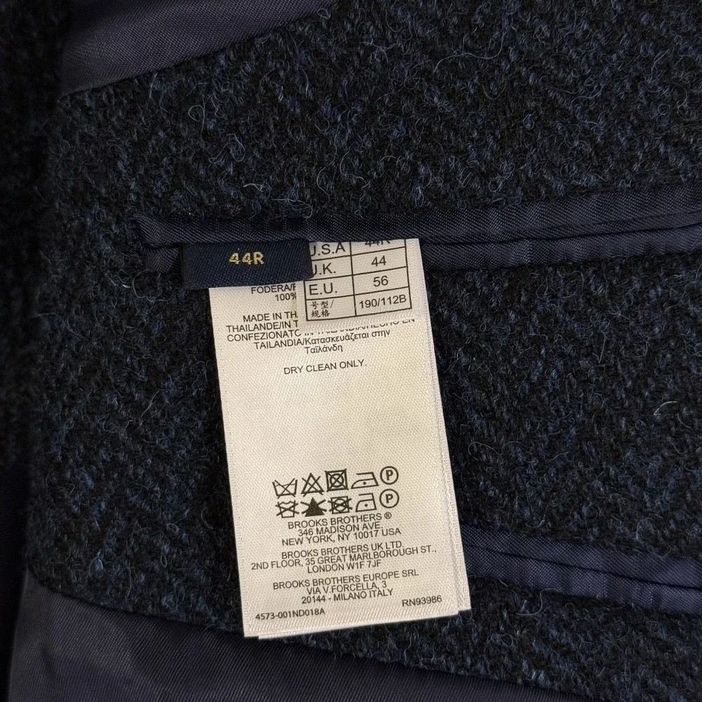 Brooks Brothers Harris‎ Tweed Wool Blazer Navy Blue Herringbone Regent Fit 44R